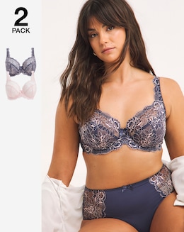 Pretty Secrets 2 Pack Ella Lace Full Cup Wired Bras B-J - Navy/Pink