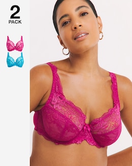 Pretty Secrets 2 Pack Ella Lace Full Cup Wired Bras B-L - Teal/Pink