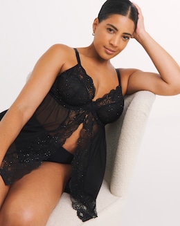 Pretty Secrets Ella Lace Babydoll Black Sparkle
