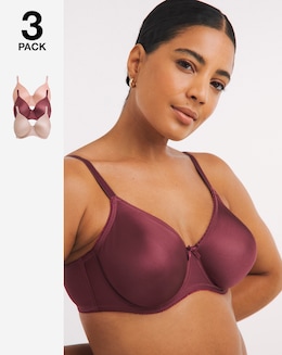 Pretty Secrets 3 Pack Moulded Full Cup Wired Bras B-E Brown Multi