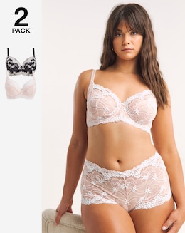 Pretty Secrets (2 Pack) Grace Lace Full Cup Bras (B-F) Black/Pink