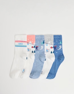 5 Pair Pack Ankle Socks Wide Fit Snow