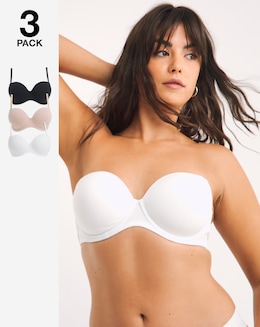 Pretty Secrets 3 Pack Cotton Multiway Bras B-F - Black/White/Blush