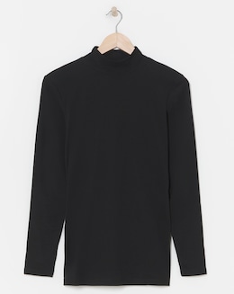 Pretty Secrets Thermal Brushed Fleece Turtle Neck Long Sleeve Top - Black