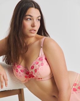 Simply Be Eliza Hearts &amp; Lips Half Padded Balcony Bra Pink