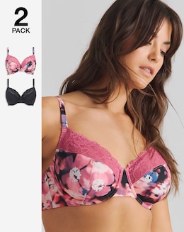 Pretty Secrets 2 Pack Adrianne Full Cup Wired Bras - Floral/Black