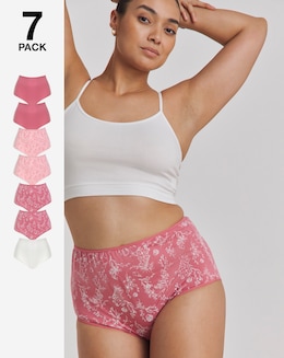 Pretty Secrets 7 Pack Cotton Full Fit Brief Knickers Shell Print