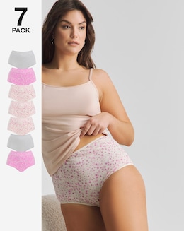 Pretty Secrets (7 Pack) Cotton Full Fit Brief Knickers Beige/Pink Floral
