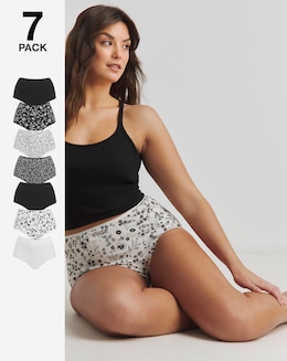 Pretty Secrets 7 Pack Full Fit Brief Knickers Mono Floral