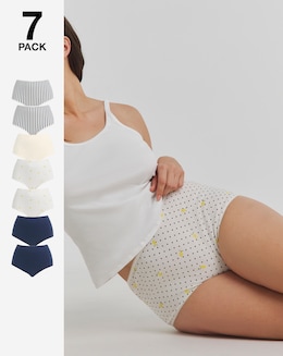 Pretty Secrets 7 Pack Cotton Full Fit Brief Knickers Lemon Stripe