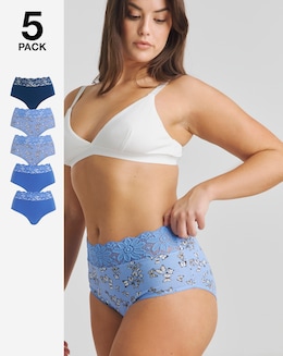 Pretty Secrets 5 Pack Lace Top Full Brief Knickers Butterfly