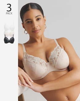 Pretty Secrets 3 Pack Harper Lace Ribbed Full Cup Wired Bras B-G