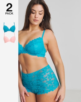 Pretty Secrets 2 Pack Daisy Lace Plunge Bras B-F Blue/Pink