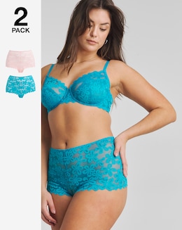 Pretty Secrets 2 Pack Daisy Lace Short Knickers Blue/Pink