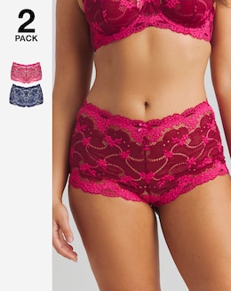 Pretty Secrets 2 Pack Grace Lace Short Brief Knickers Raspberry/Navy