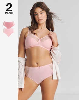 Pretty Secrets Cotton Lace 2 Pack Full Fit Brief Knickers Pink Multi