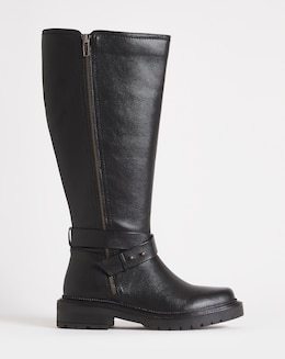 Baza Casual Zip Knee High Boots Ex Wide Fit Curvy Calf