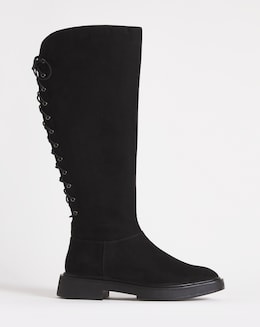 Bonn Lace Up Back Flat Knee High Boots Wide Fit Super Curvy Calf
