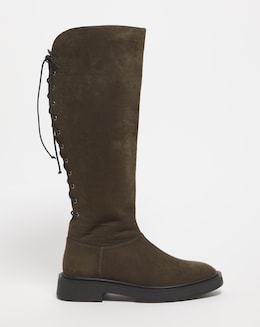 Bonn Lace Up Back Flat Knee High Boots Ex Wide Fit Super Curvy Calf