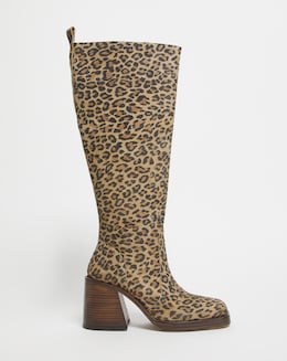 Cabra Leather Platform Knee High Boots Wide Fit Standard Calf