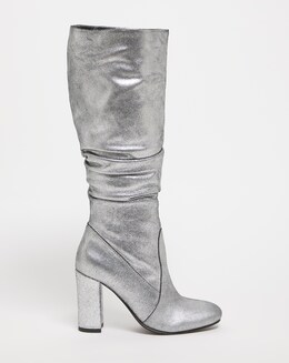 Luarca Leather Ruched Block Heel Boots Ex Wide Fit Standard Calf