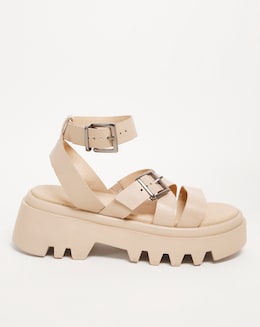 Laila Leather Chunky Cleated Ankle Tie Sandals ExWide Fit