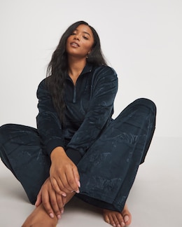 Chelsea Peers Velour Zebra Print Quarter Zip Top With Wide Jogger Bottoms