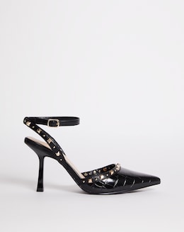 Hanny Studded Heel Court Shoe Ex Wide Fit