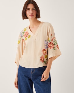Monsoon Sylvia Floral Embroidered V-Neck Top
