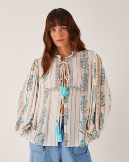 Monsoon Elora Floral Stripe Tie Blouse