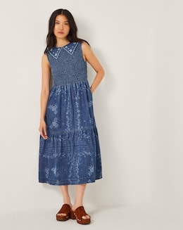 Monsoon Cecily Floral Denim Midi Dress