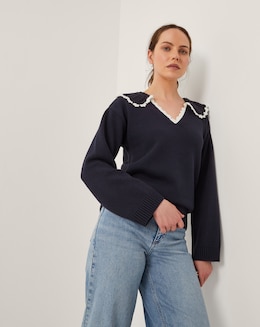 Monsoon Clay Collar V-Neck Jumper
