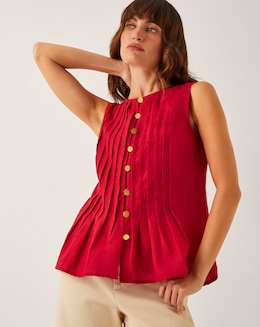 Monsoon Monica Linen Blend Pleated Top