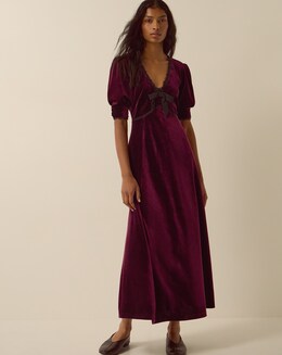 Monsoon Vera V-Neck Velvet Midi Dress - Image