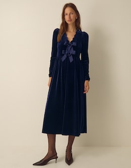 Monsoon Britney Bow Velvet Midi Dress - Image