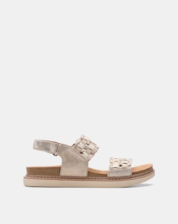 Clarks Metallic Arwell Glide Woven Strap Leather Sandal Standard Fit