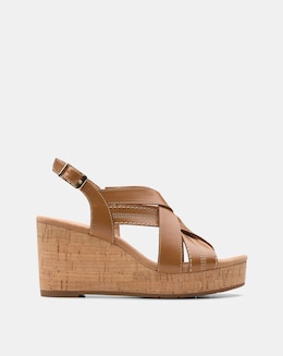 Clarks Tan Sabina Sling Wedge Sandal -Wide Fit (E)