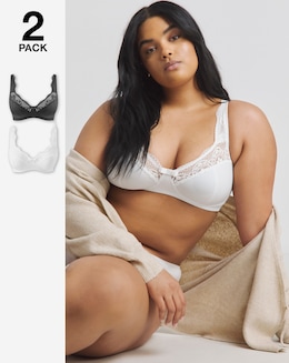 Pretty Secrets 2 Pack Lottie Lace Black/White Non Wired Bras B-F