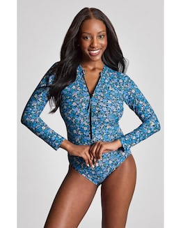 Panache Grace Long Sleeved Non Wired Swimsuit Blue Posy Print