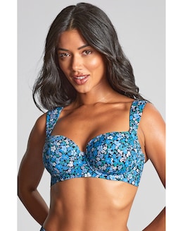 Panache Bette Balcony Wired Wide Strap Bikini Top Blue Posy Print