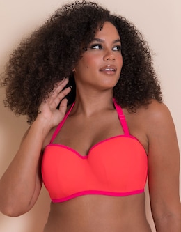 Curvy Kate Minimalist Bandeau Strapless Multiway Wired Bikini Top Coral/Pink