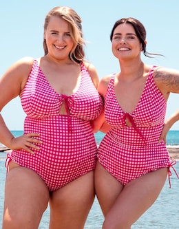 Curvy Kate Holiday Check Non Wired Swimsuit Raspberry Pink