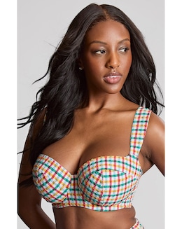 Panache Bette Balcony Wired Wide Strap Bikini Top Seersucker Check