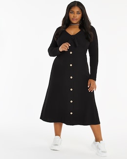 Black Long Sleeve Button Through Midi