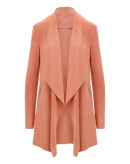 Blush Longline Suedette Waterfall Jacket with Stretch Jersey Panelled Sleeves