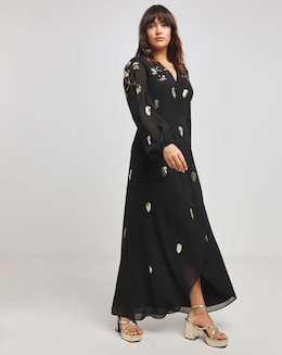 Hope &amp; Ivy Melanie Embellished Black Wrap Maxi Dress