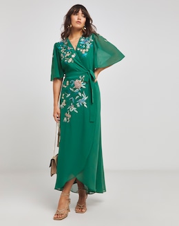 Hope &amp; Ivy Gisela Navy Embroidered Wrap Maxi Dress