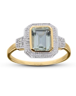 9ct Gold Green Amethyst &amp; Dia Ring