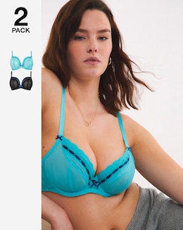 2 Pack Ellie Everyday Ribbon Slot Padded Plunge Bras B-F