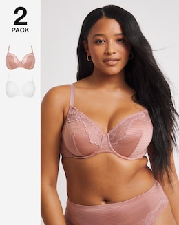 2 Pack Phoebe Everyday Stripe Non Padded Wired Balcony Bras